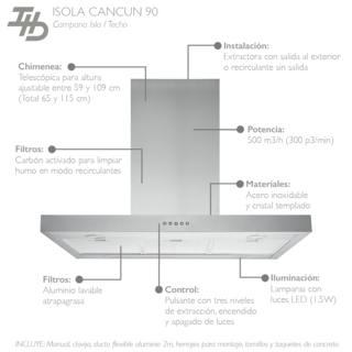 Foto 3 | Campana Isla Ihd Isola Cancun 90 Cm (36'') Purificadora Acero Inox