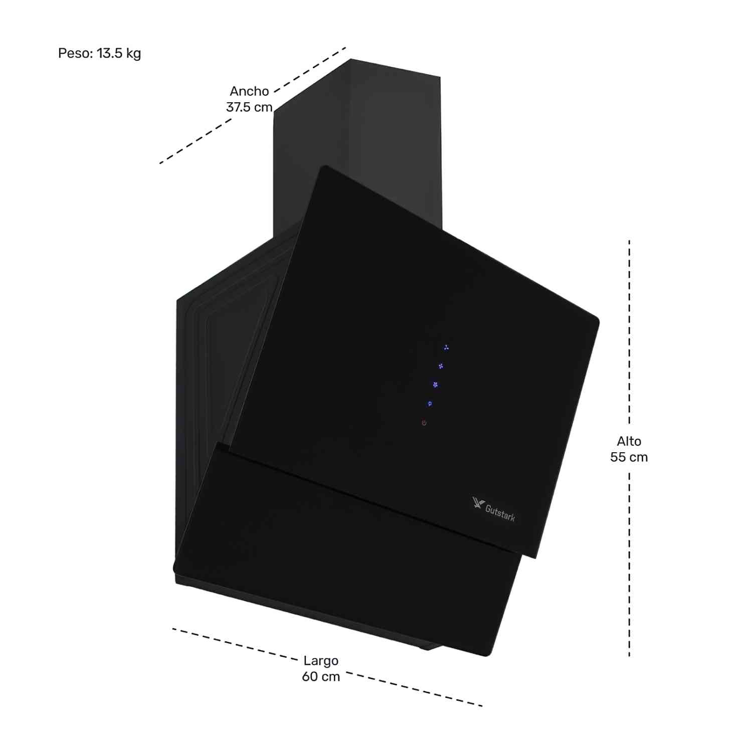 Foto 6 | Campana Extractor Purificador Touch 60 Cm Gutstark Cristal Templado color Negro