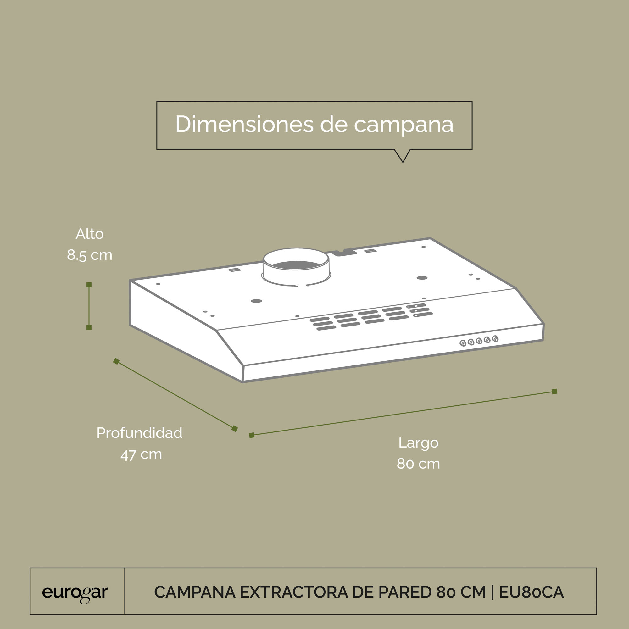 Foto 3 | Campana Extractora para Pared Eurogar EU80CA Plateada 80 cm