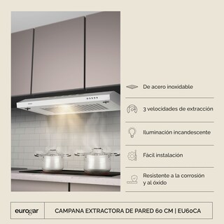 Foto 2 | Campana Extractora para Pared Eurogar EU60CA Plateada 60 cm