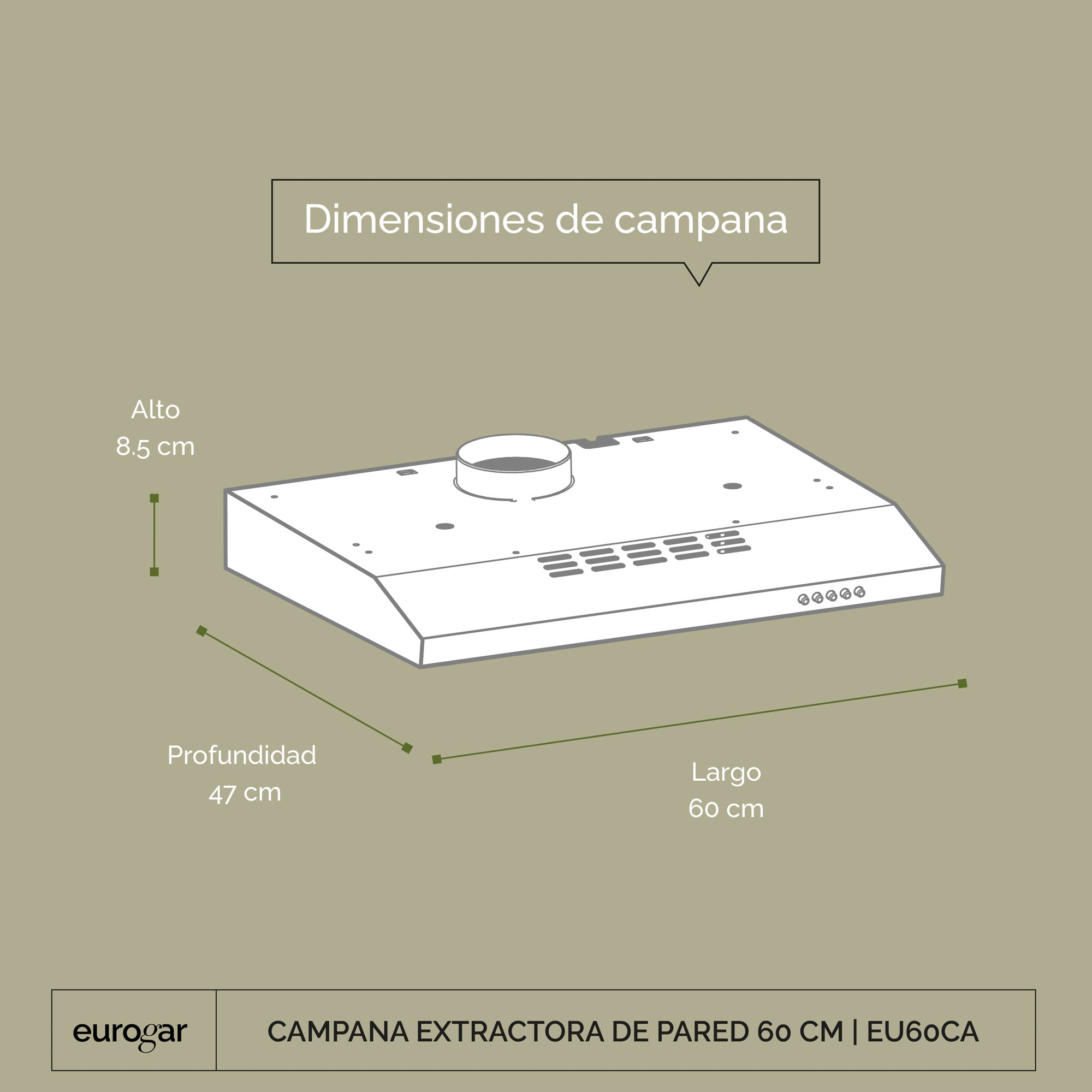 Foto 3 | Campana Extractora para Pared Eurogar EU60CA Plateada 60 cm