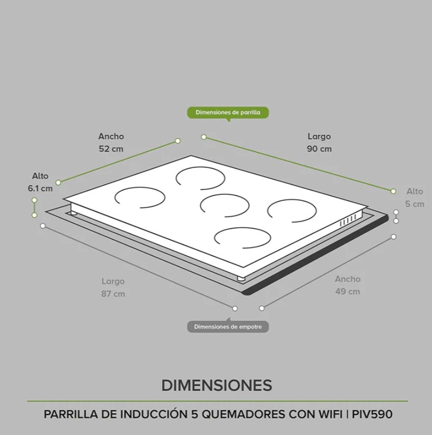 Foto 5 pulgar | Campana Purificadora Cheff Gold de Pared y Parrilla de 5 Quemadores de Inducción Magnética 90 cm