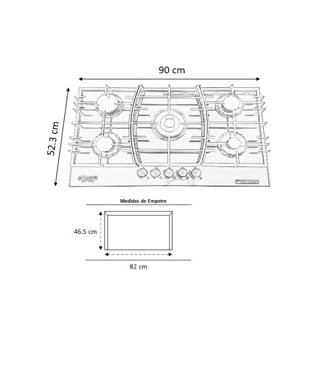 Foto 6 pulgar | Campana Purificadora De Pared Y Parrilla De Seguridad 5 Quemadores En Cristal Negro 90 Cm