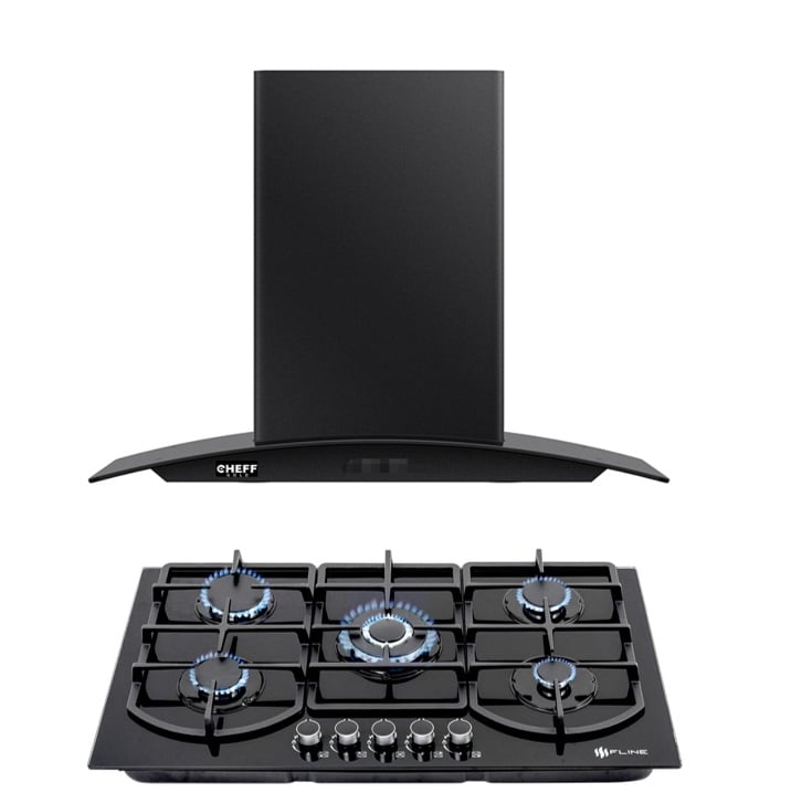 Combo Campana Purificadora Y Parrilla De 5 Quemadores En Cristal Negro 90 Cm $9,999