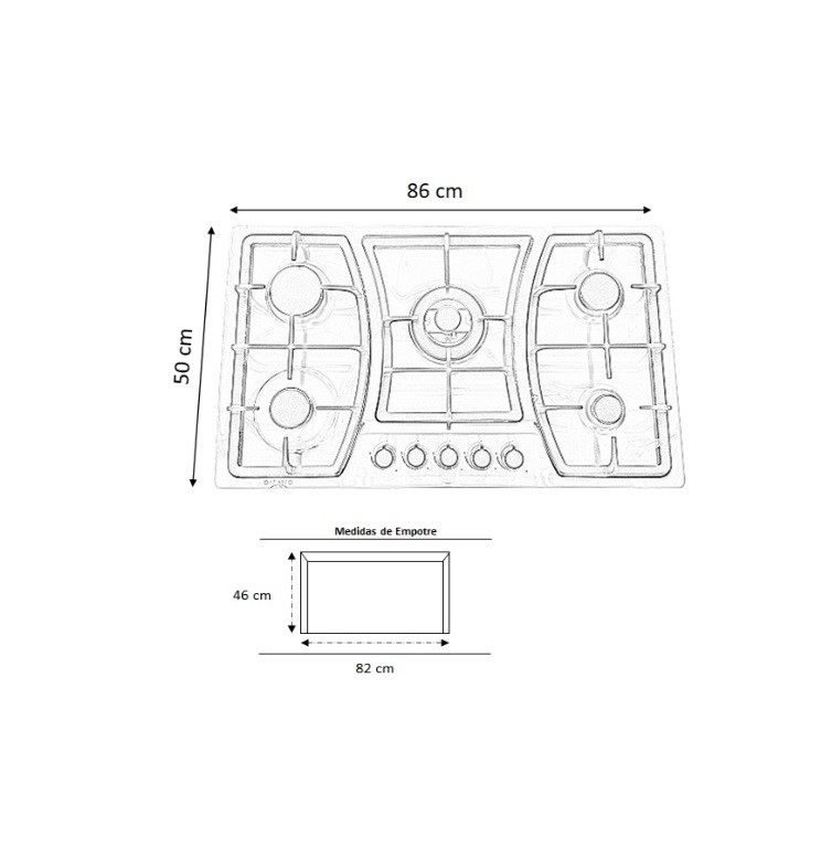 Foto 5 | Campana Purificadora de Pared y Parrilla de Seguridad Cheff Gold 5 Quemadores en Acero Inoxidable 90 cm