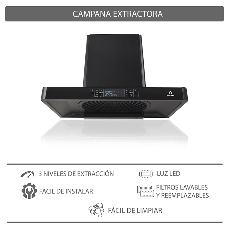 Foto 7 | Campana Supra Legacy Extractora para Pared 90 cm Negra