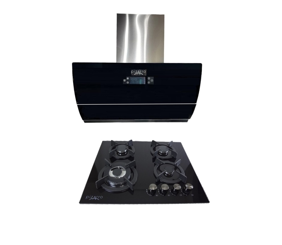 Kit Campana Purificadora 60cm + Parrilla 4 Quemadores en Cristal Negro