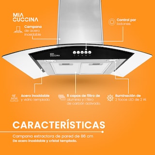 Foto 2 | Campana Extractora Mia Cuccina Acero Inoxidable Y Vidrio H2 90cm