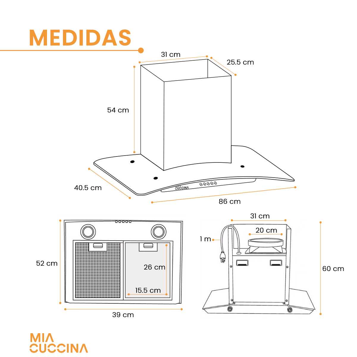 Foto 4 | Campana Extractora Mia Cuccina Acero Inoxidable Y Vidrio H2 90cm