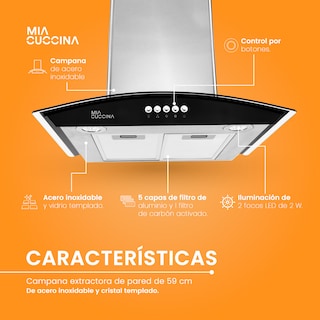 Foto 2 | Campana Extractora Mia Cuccina Acero Inoxidable Y Vidrio H1 60cm