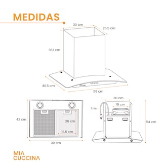 Foto 4 | Campana Extractora Mia Cuccina Acero Inoxidable Y Vidrio H1 60cm