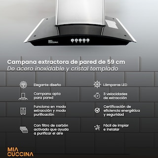 Foto 5 | Campana Extractora Mia Cuccina Acero Inoxidable Y Vidrio H1 60cm