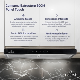 Foto 3 | Campana De Cocina Purificadora 60 Cm Para Pared Naesi An503 Plata