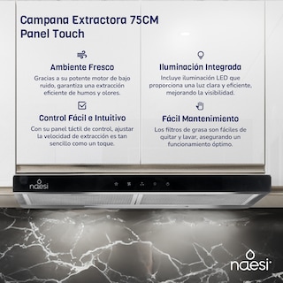 Foto 2 | Campana De Cocina Purificadora 75 Cm Para Pared Naesi An504 Plata