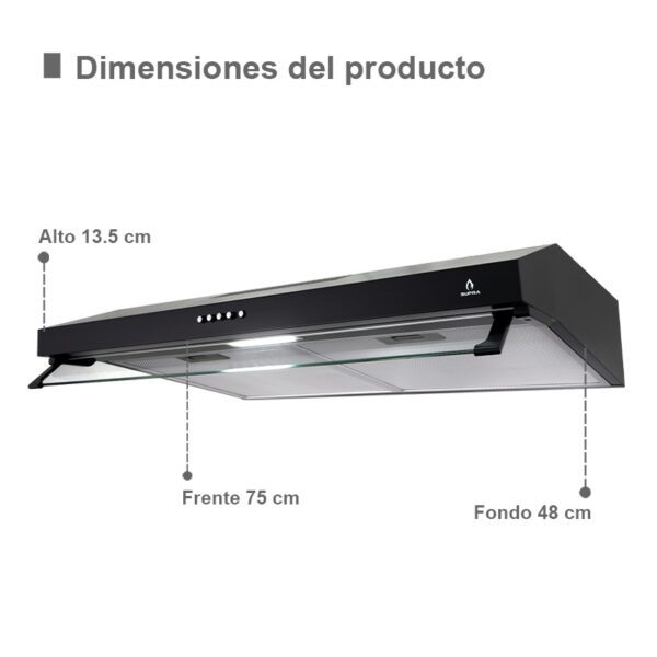 Foto 5 pulgar | Campana Extractora Empotrable Supra  Negra de 76 cm