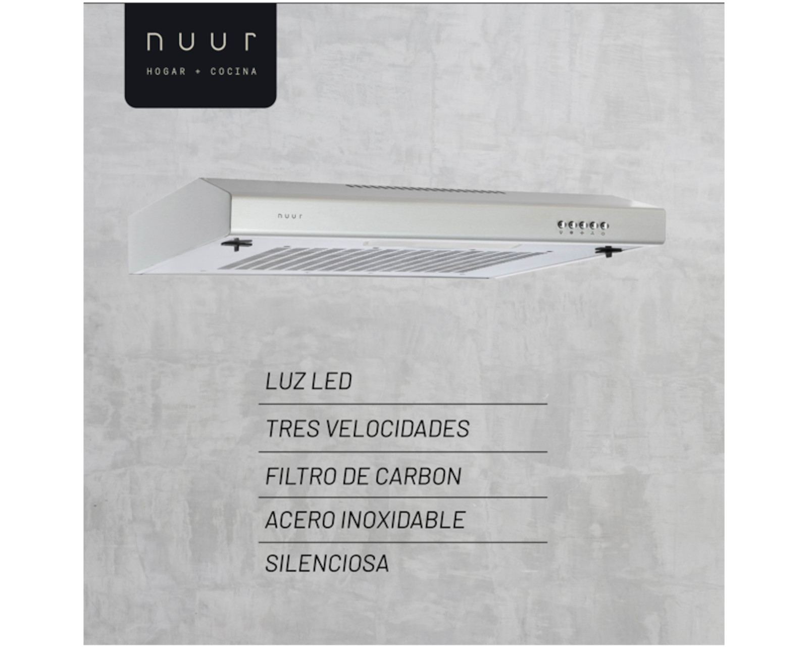 Foto 5 | Campana de Pared Nuur Acero Inoxidable De 80cm Con Tres Velocidades Y Tres Filtros De Aluminio