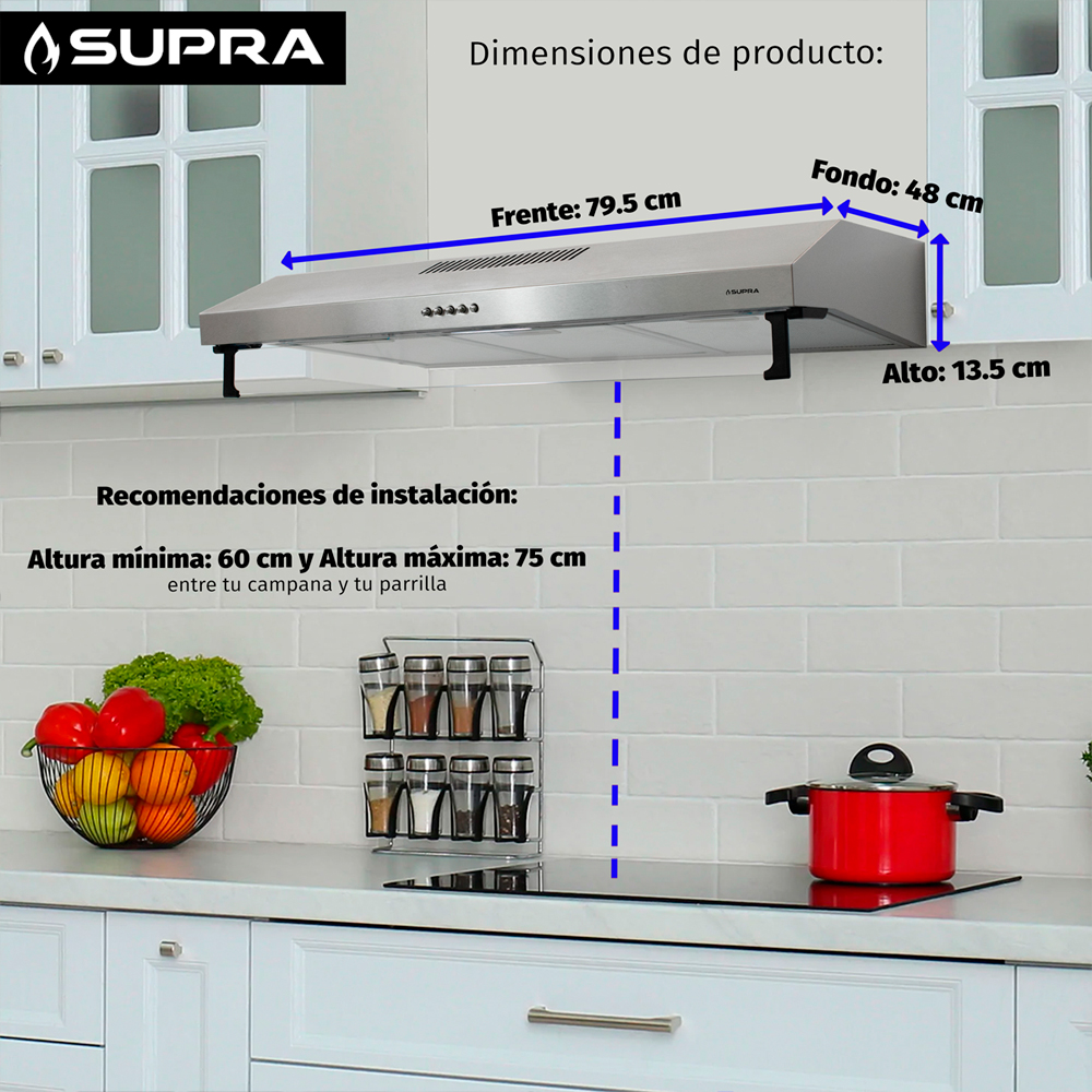 Foto 3 pulgar | Campana Extractora De Pared 80 Cm De Acero Inoxidable Modl Nube A-80