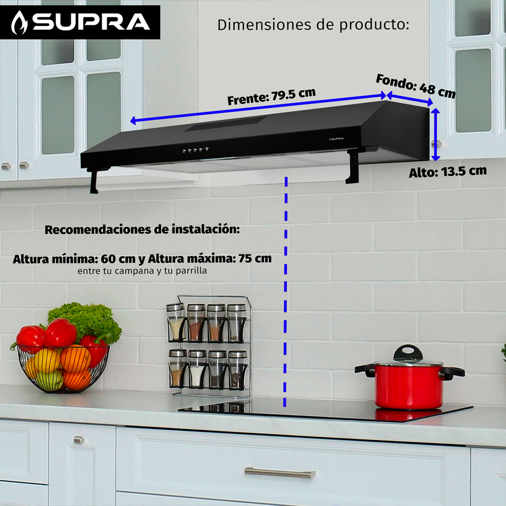 Foto 2 | Campana Extractora De Pared 80 Cm Acero Negro