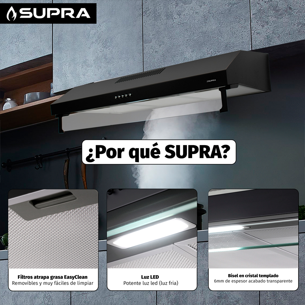 Foto 4 pulgar | Campana Extractora De Pared 80 Cm Acero Negro