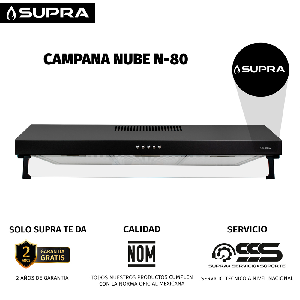 Foto 8 pulgar | Campana Extractora De Pared 80 Cm Acero Negro