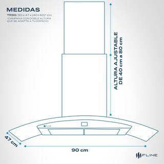Foto 2 | Fline | Campana De Cocina 90 Cm | De Pared | Controles Touch|cristal Curvo Y Acero Inoxidable | 3 Velocidades | Tro