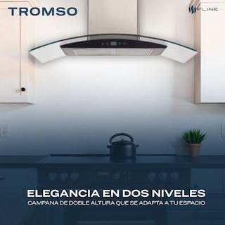 Foto 4 | Fline | Campana De Cocina 90 Cm | De Pared | Controles Touch|cristal Curvo Y Acero Inoxidable | 3 Velocidades | Tro