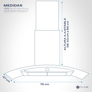 Foto 2 | Fline Campana De Cocina 76 Cm De Pared Controls Touch cristal Curvo Y Acero Inoxidable 3 Velocidades Tromso 76