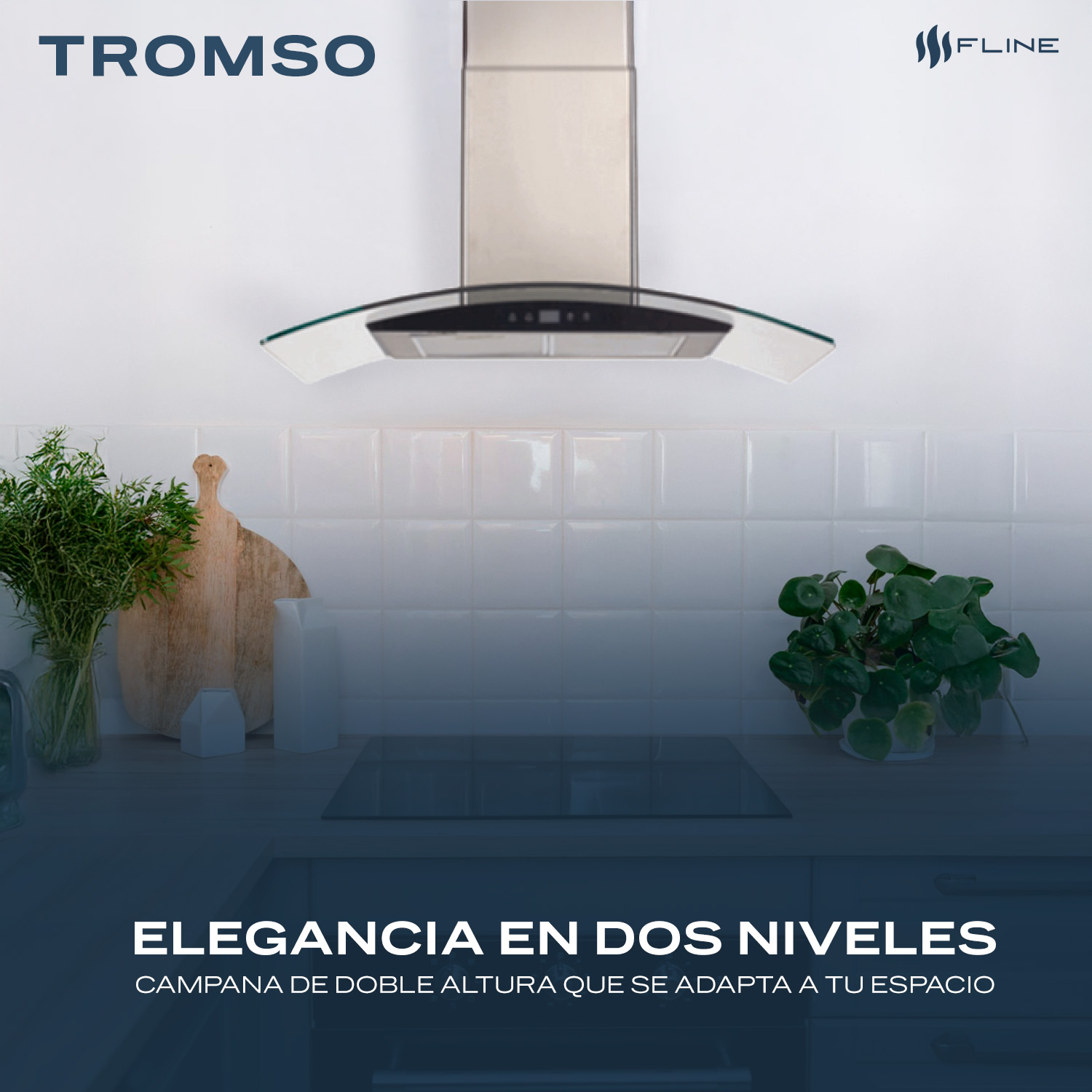 Foto 4 | Fline  Campana De Cocina 76 Cm  De Pared  Controls Touch cristal Curvo Y  Acero Inoxidable  3 Velocidades  Tromso 76