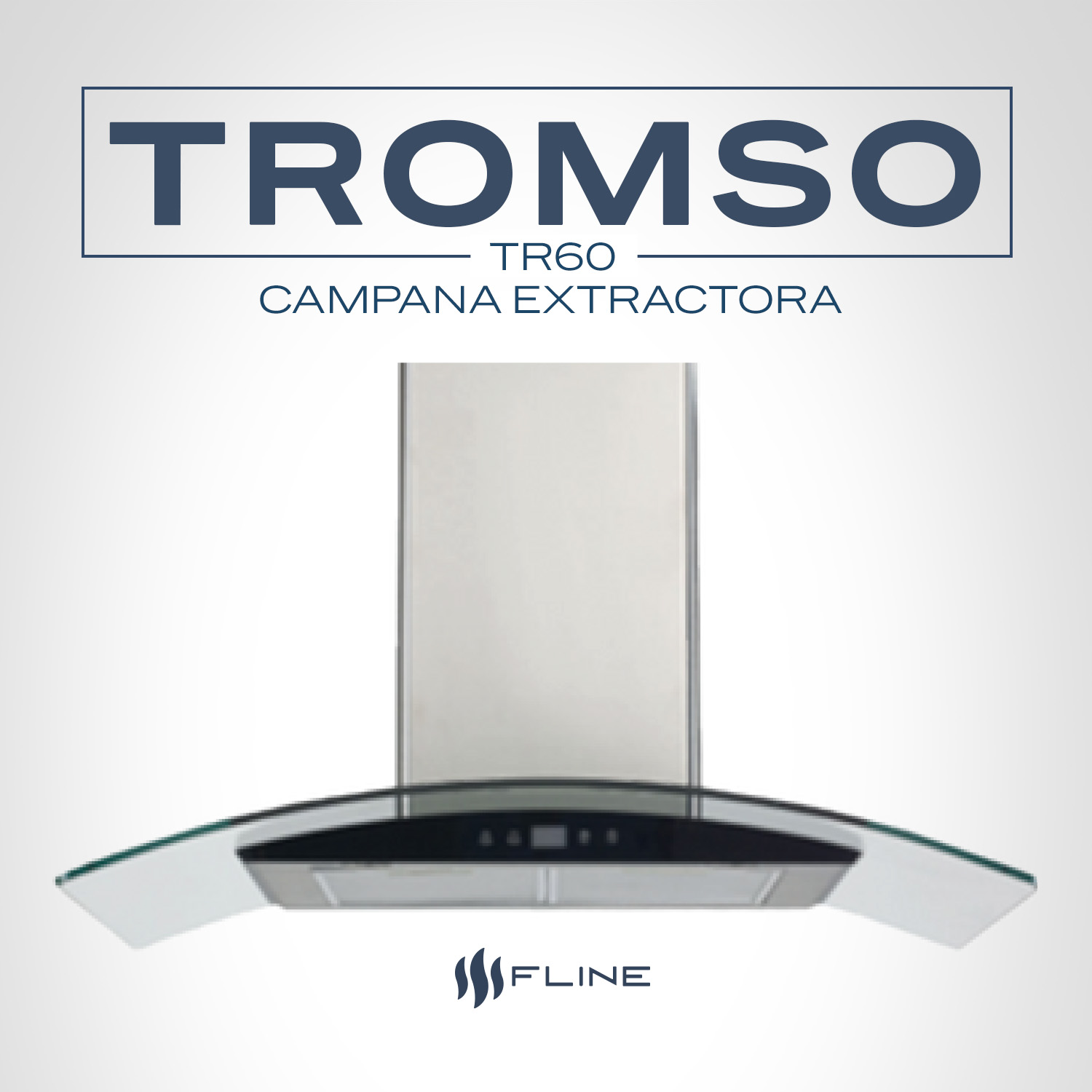 Foto 2 pulgar | Fline Campana De Cocina 60 Cm De Pared Controles Touch Cristal Curvo Y  Acero Inoxidable 3 Velocidades  Tromso 60