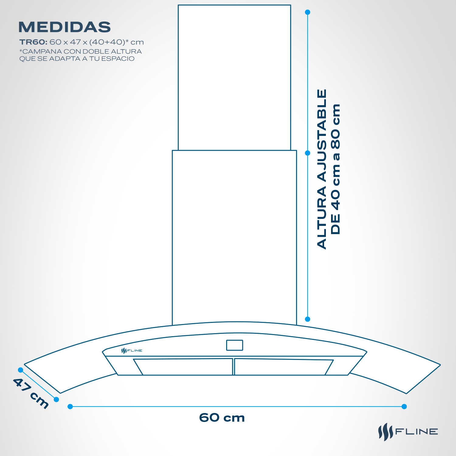 Foto 3 pulgar | Fline Campana De Cocina 60 Cm De Pared Controles Touch Cristal Curvo Y  Acero Inoxidable 3 Velocidades  Tromso 60