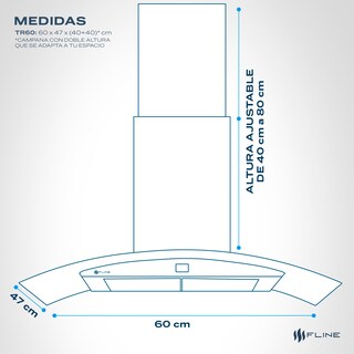 Foto 2 | Fline Campana De Cocina 60 Cm De Pared Controles Touch Cristal Curvo Y Acero Inoxidable 3 Velocidades Tromso 60