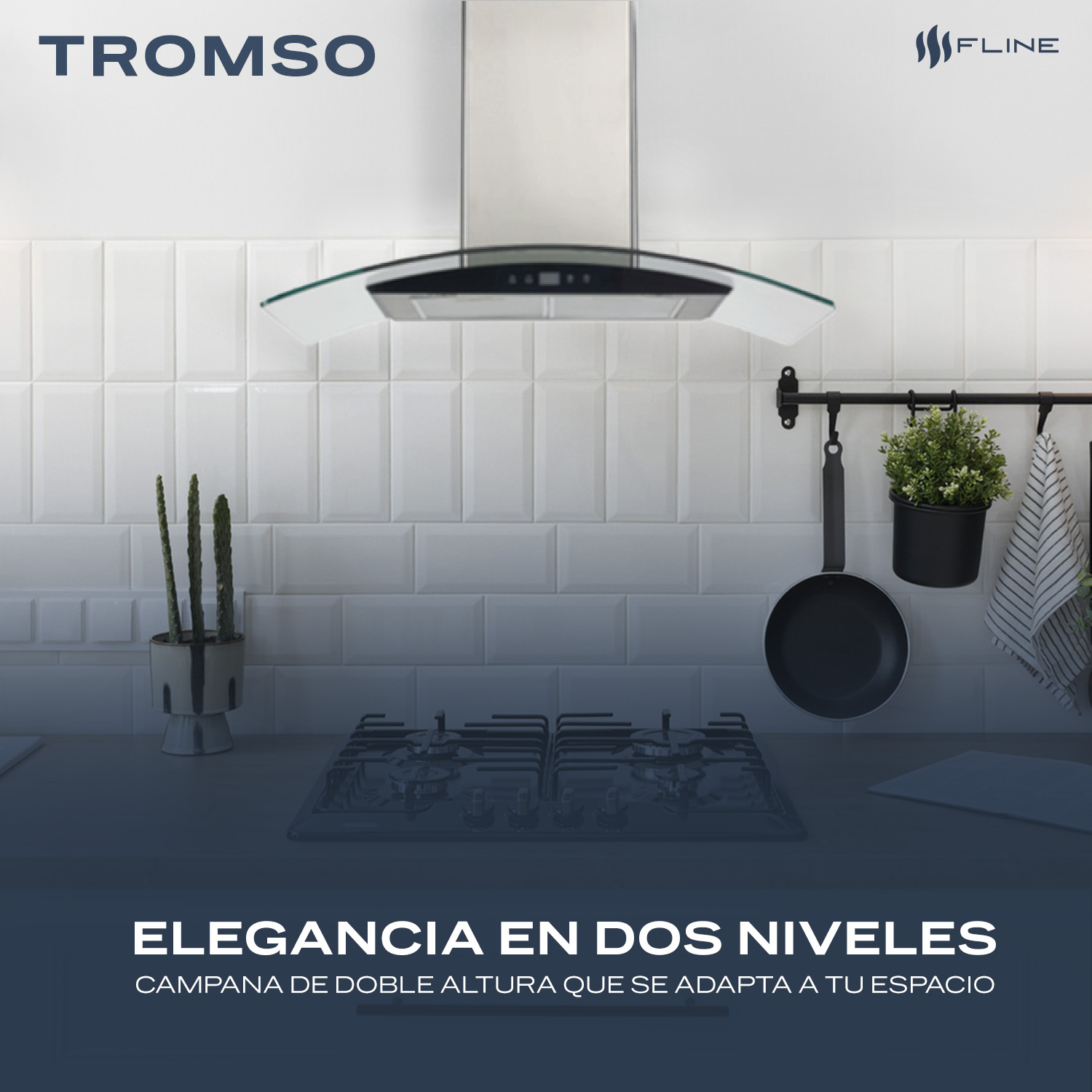 Foto 4 | Fline Campana De Cocina 60 Cm De Pared Controles Touch Cristal Curvo Y  Acero Inoxidable 3 Velocidades  Tromso 60