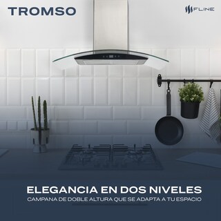 Foto 4 | Fline Campana De Cocina 60 Cm De Pared Controles Touch Cristal Curvo Y Acero Inoxidable 3 Velocidades Tromso 60