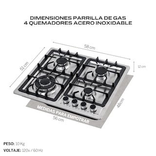 Foto 4 | Fline Combo Parrilla De Gas Y Campana Acero Inoxidable 60 Cm 4 Quemadores Cristal Curvo Controles Touch MA4TR60