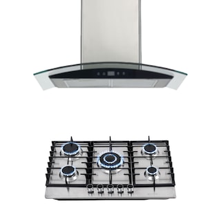 Foto 1 | Fline Combo Parrilla De Gas Y Campana Acero Inoxidable 76 Cm 4 Quemadores Cristal Curvo Controles Touch MA5TR76