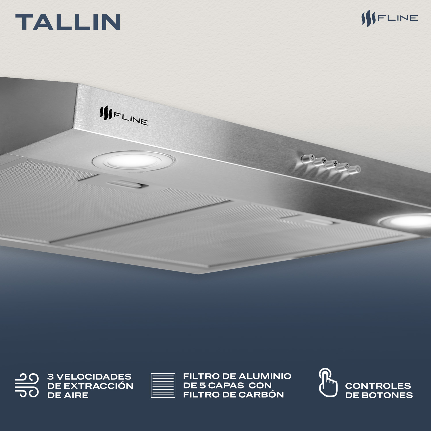 Foto 4 pulgar | Campana Extractora De Cocina Slim Acero Inoxidable 60 Cm | Bajo Gabiente | Tallin 60| Fline