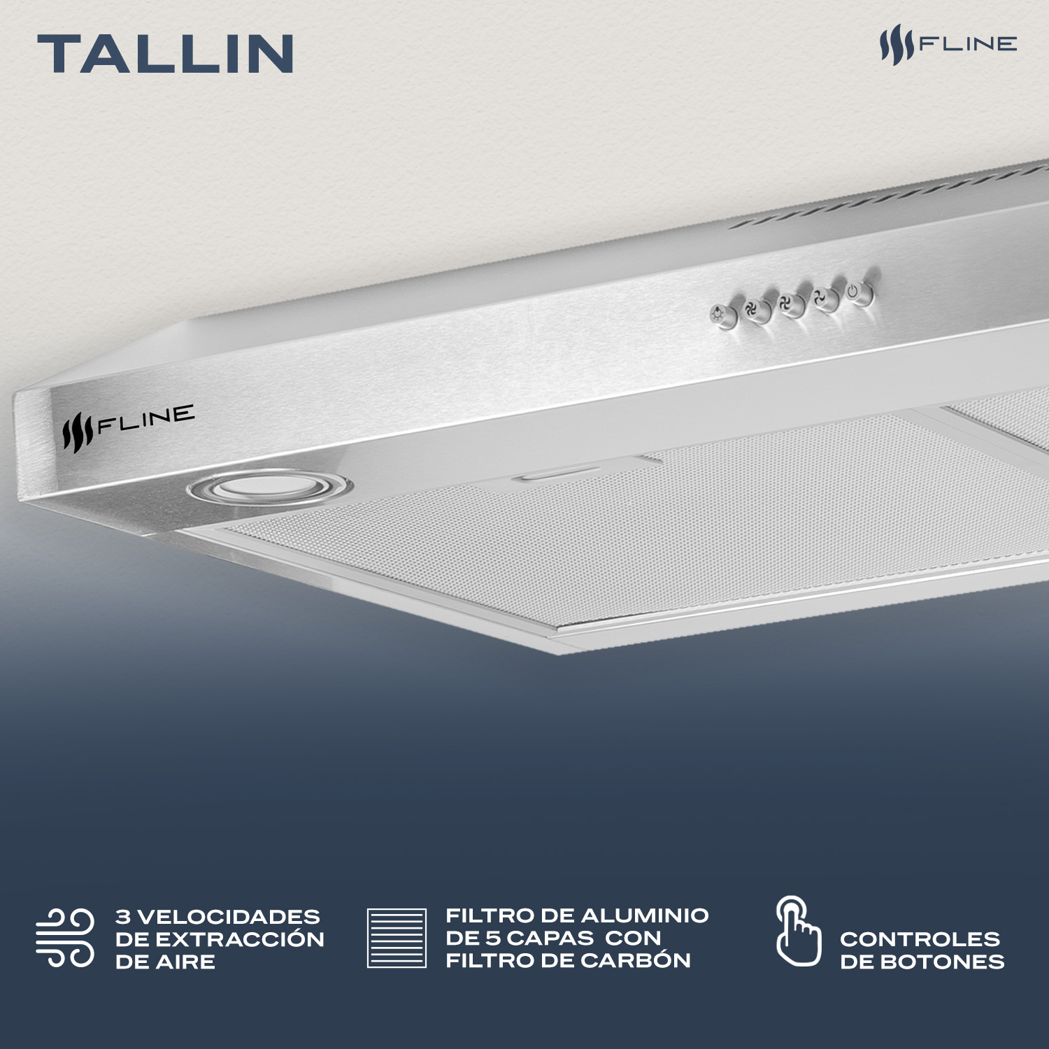 Foto 4 pulgar | Campana Extractora De Cocina Slim Acero Inoxidable 80 Cm | Bajo Gabiente | Tallin 80| Fline