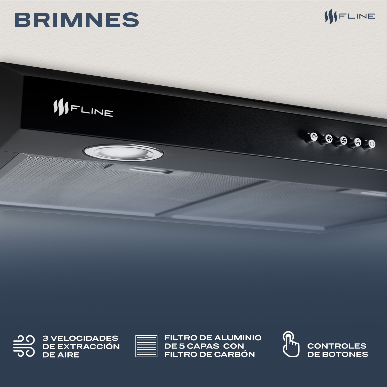 Foto 4 pulgar | Campana Extractora De Cocina Slim 60 Cm Negro Matte  | Bajo Gabiente | Brimnes 60| Fline