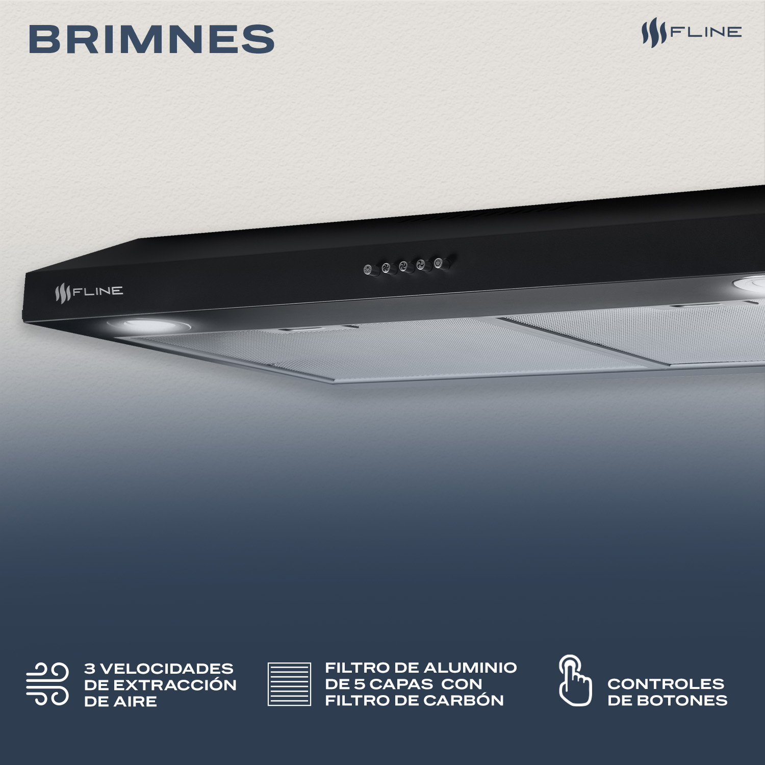 Foto 4 pulgar | Campana Extractora De Cocina Slim 80 Cm Negro Matte  | Bajo Gabiente | Brimnes 80| Fline