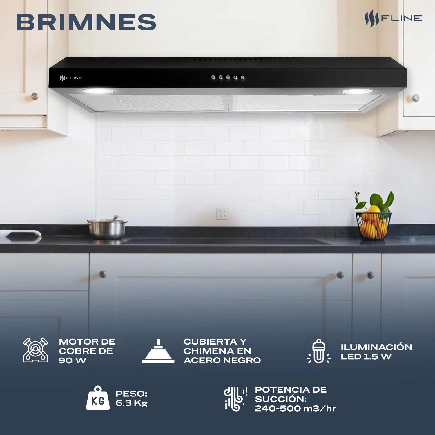 Foto 5 pulgar | Campana Extractora De Cocina Slim 80 Cm Negro Matte  | Bajo Gabiente | Brimnes 80| Fline