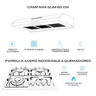 Foto 2 | Combo Parrilla de Gas y Campana Acero Inoxidable Fline Ma4ta60 4 Quemadores