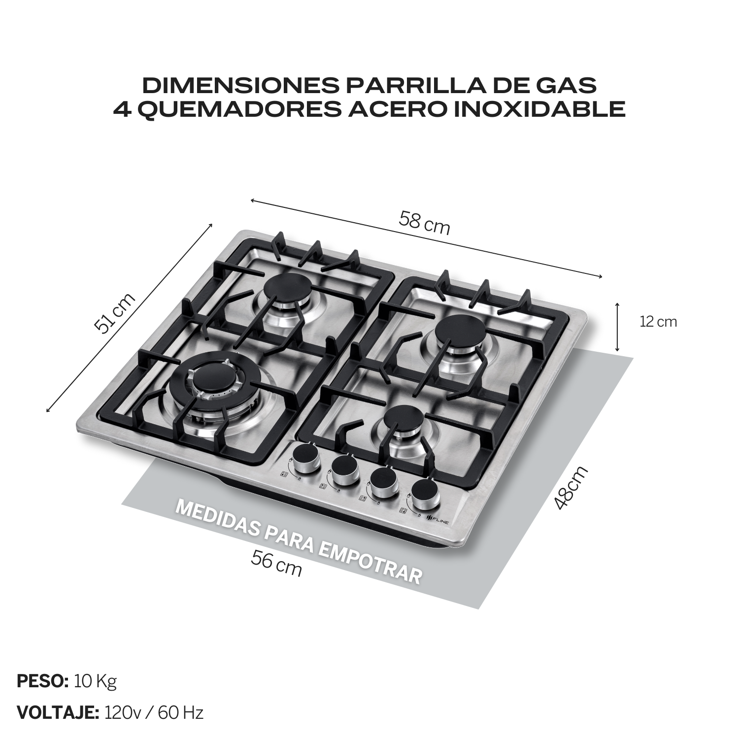 Foto 5 pulgar | Combo Parrilla de Gas y Campana Acero Inoxidable Fline Ma4ta60 4 Quemadores