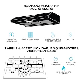 Foto 2 | Combo Parrilla de Gas y Campana Acero Inoxidable Fline Op5abr80 5 Quemadores