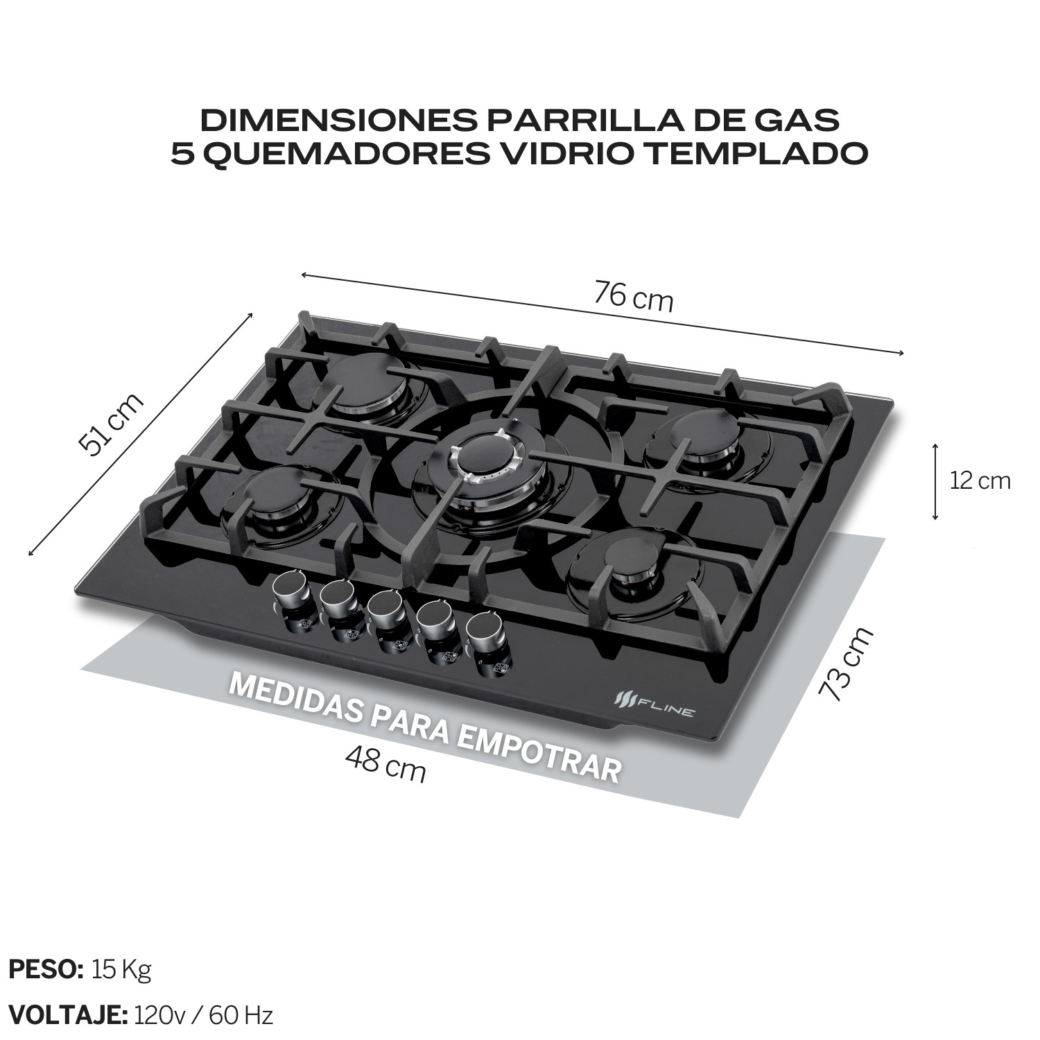 Foto 4 | Combo Parrilla de Gas y Campana Acero Inoxidable Fline Op5abr80 5 Quemadores