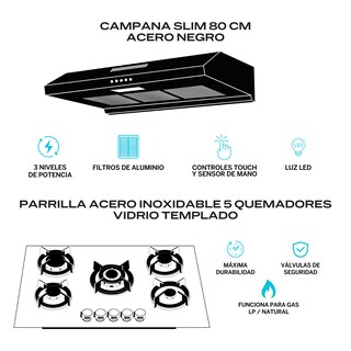 Foto 2 | Combo Parrilla de Gas y Campana Acero Inoxidable Fline Os5br80 5 Quemadores