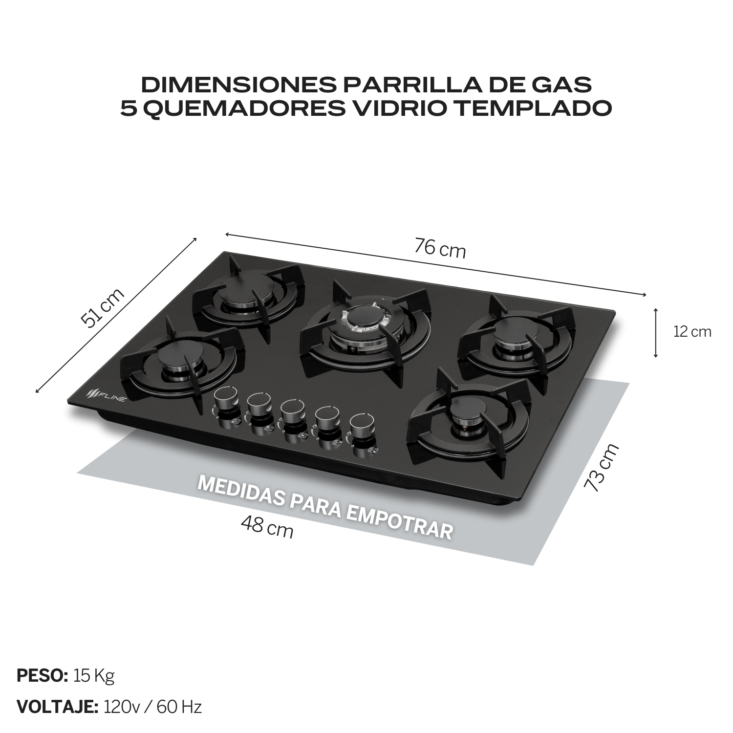 Foto 5 pulgar | Combo Parrilla de Gas y Campana Acero Inoxidable Fline Os5br80 5 Quemadores