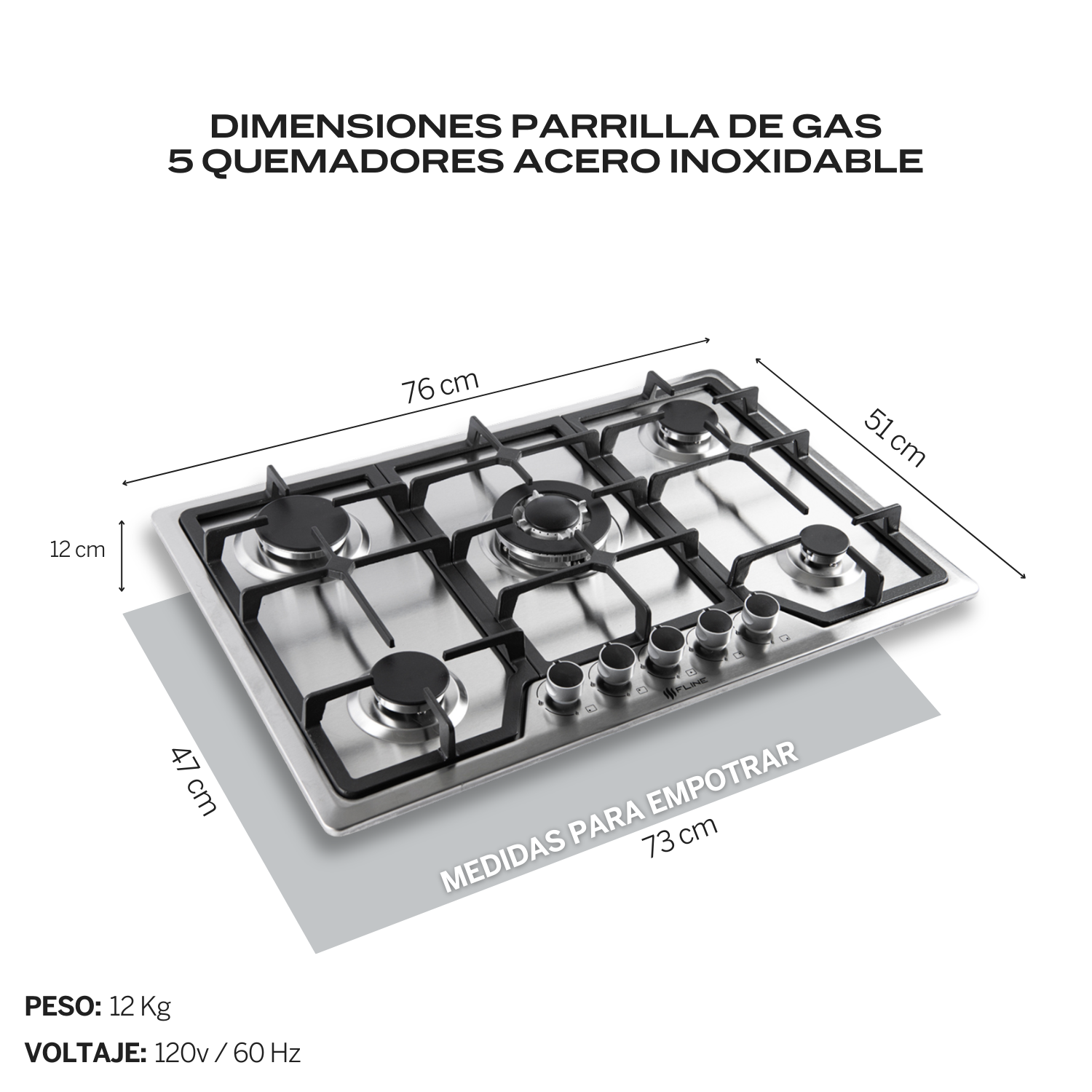 Foto 5 pulgar | Combo Parrilla de Gas y Campana Acero Inoxidable Fline Lu5ta80 5 Quemadores