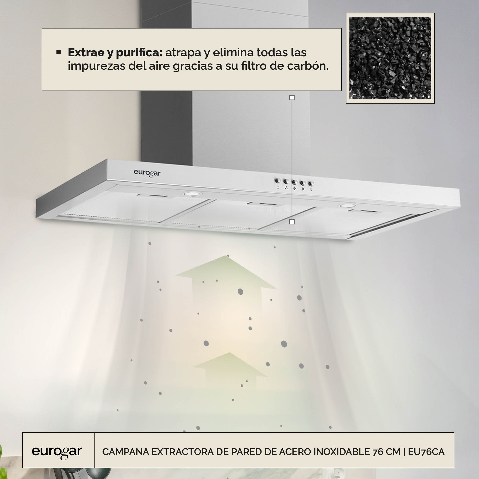 Foto 4 | Campana Extractora De Pared Acero Inoxidable 76 Cm