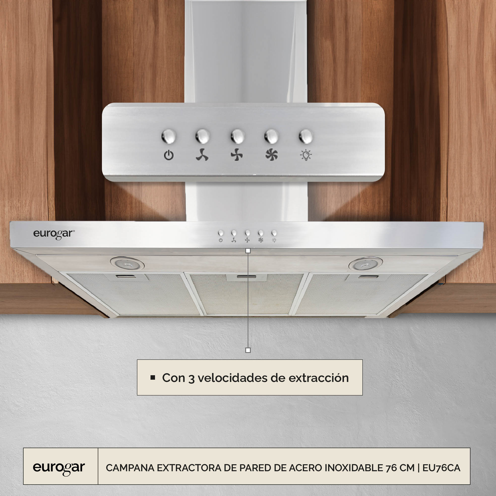 Foto 5 | Campana Extractora De Pared Acero Inoxidable 76 Cm
