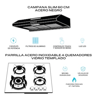 Foto 2 | Combo Parrilla de Gas y Campana Acero Inoxidable Fline Os4br60 Negro